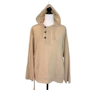 Ark Imports 100% Cotton Unisex Hooded Shirt Wooden Button Drawstring L